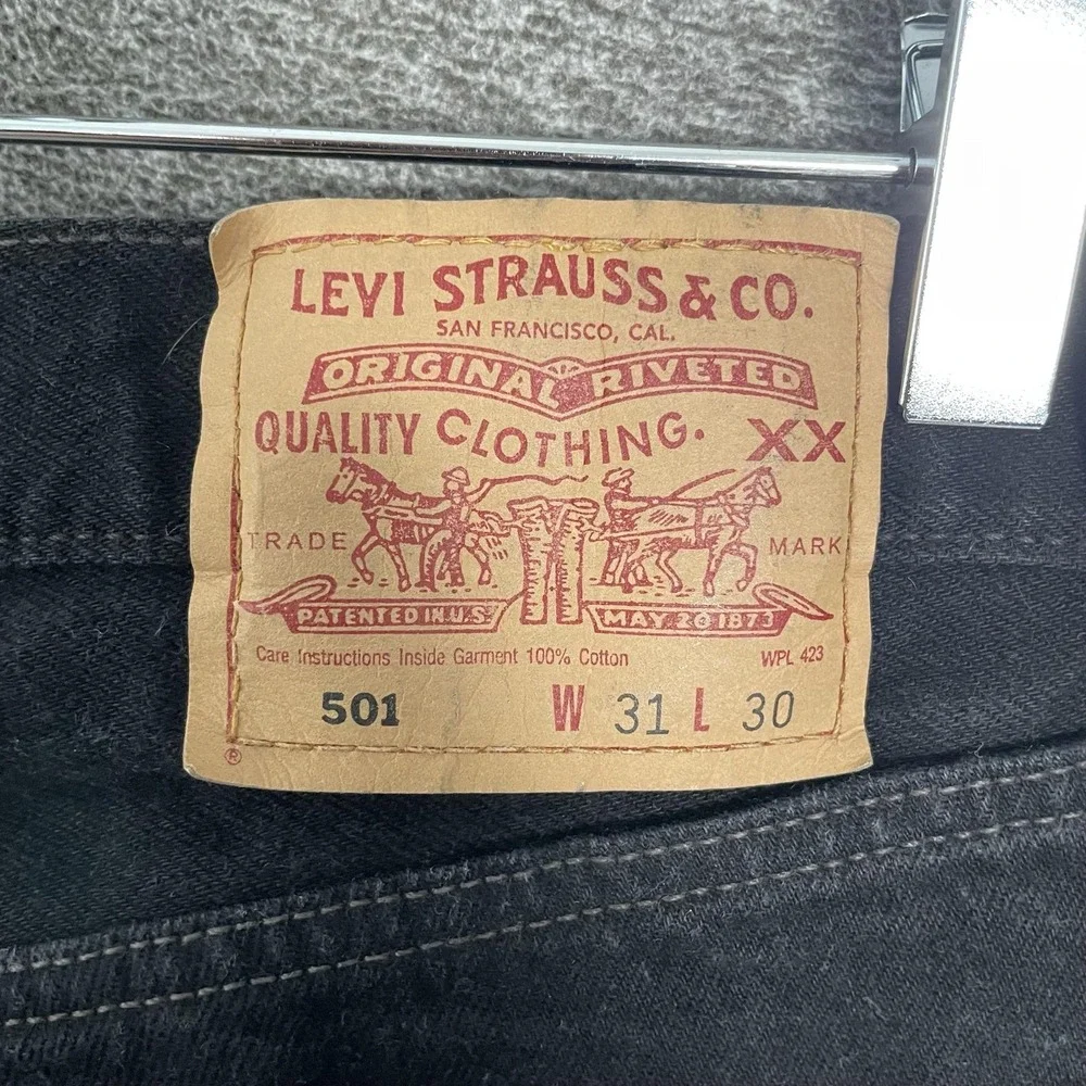 Vtg Levis 501 Jeans Men 31x30 Dark Black Button Fly Straight Leg Denim Pants 90s